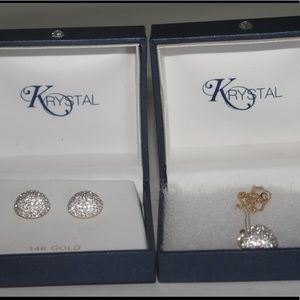 14K Gold Heart Charm Necklace and Bracelet